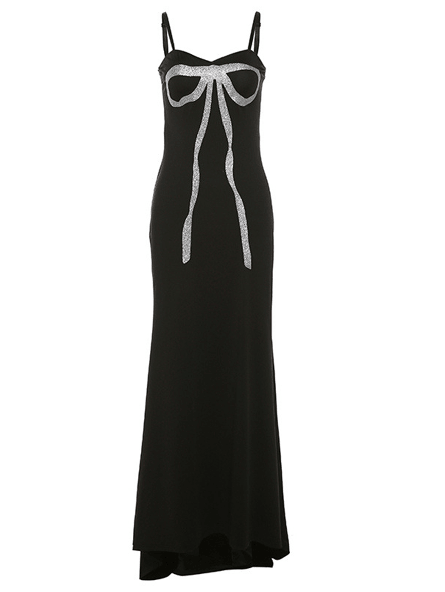 Bowknot Spaghetti Straps Bandeau Backless Sleeveless Chic Elegant Fashion Evening Party Bodycon Maxi Dress